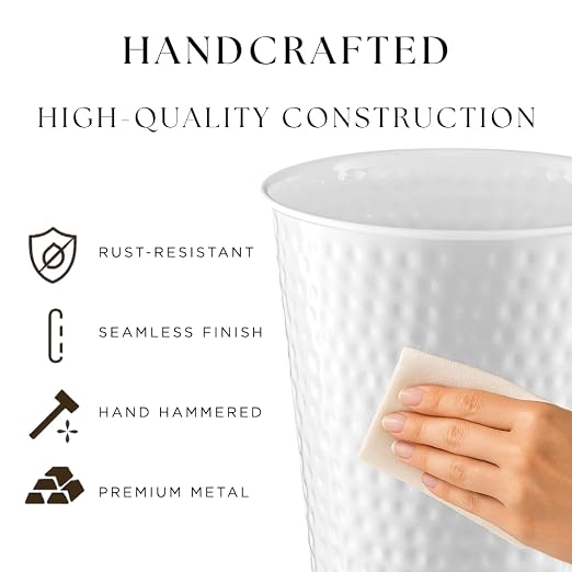 Monarch Abode White Hand Hammered Metal Wastebasket - Image 3