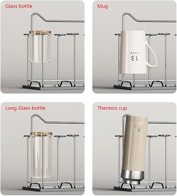 Cup Drying Rack Stand, Stainless Steel 6 Cups Mug Drying Rack Drainer Holder - Image 3