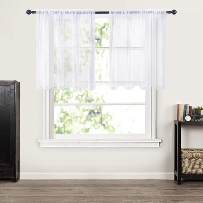 MIULEE 2 Panels Kitchen Tiers Half Window Sheer Curtains Rod Pocket Voile Drapes for Kitchen Bathroom Small Windows 54 by 24 Inch White