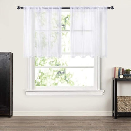 MIULEE 2 Panels Kitchen Tiers Half Window Sheer Curtains Rod Pocket Voile Drapes for Kitchen Bathroom Small Windows 54 by 24 Inch White