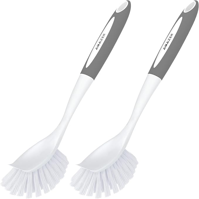 Amazer Dish Brush with Handle, 2 Pack Kitchen Scrub Brushes by Amazer