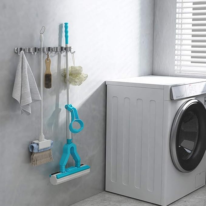 Broom Mop Holder Wall Mount Stainless Steel Tool Hanger Storage Organizer - Image 2