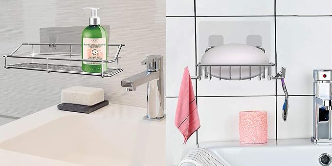 Nieifi Shower Caddy Shelf with Hooks Storage Rack Organizer Adhesive Stainless - Image 6