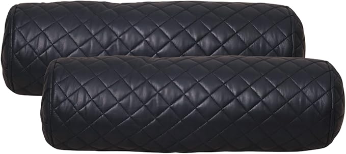 Neck Roll Pillow Cushion Cover, 20x5 Inch Full Moon Round Bolster Pillow Case, Cylinder Soft Lambskin Leather Pillowcase for Head, Spine & Neck Support During Sleep - Quilted Gun Metal Blue Pack of 2