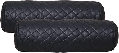 Neck Roll Pillow Cushion Cover, 20x5 Inch Full Moon Round Bolster Pillow Case, Cylinder Soft Lambskin Leather Pillowcase for Head, Spine & Neck Support During Sleep - Quilted Gun Metal Blue Pack of 2