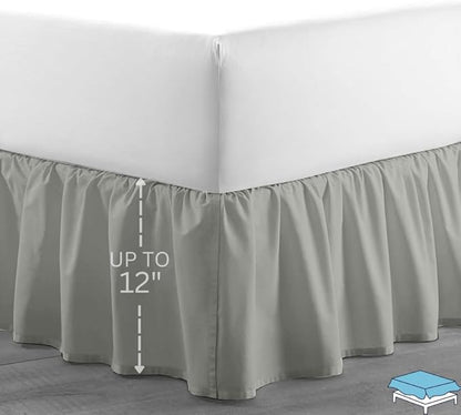 Ruffle Bed Skirt with Split Corners, Microfiber Dust Ruffled for a Perfectly Tailored Bedding Ensemble, Wrinkle and Fade Free, Easy Fit, Twin Size 12 Inch Drop, Light Grey
