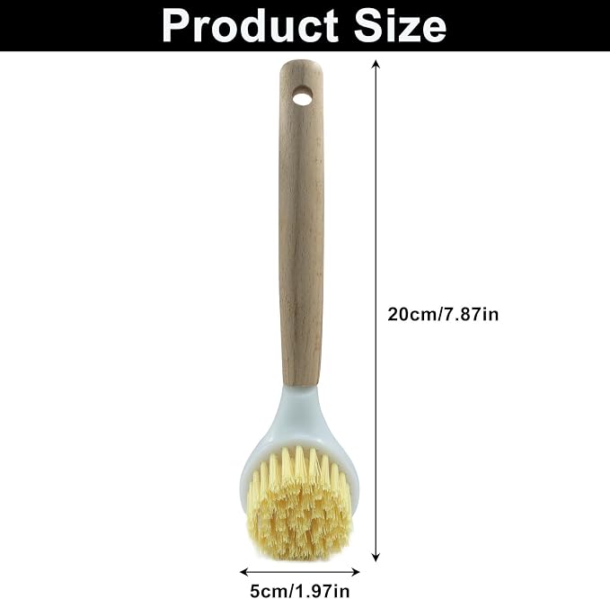3 Pcs Kitchen Dish Brush with Bamboo Handle, Dish Scrubber Brush Built-in - Image 2