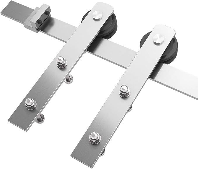 SMARTSTANDARD 6 Feet Brushed Nickel Sliding Barn Hardware Kit-Sturdy Silvery - Image 7