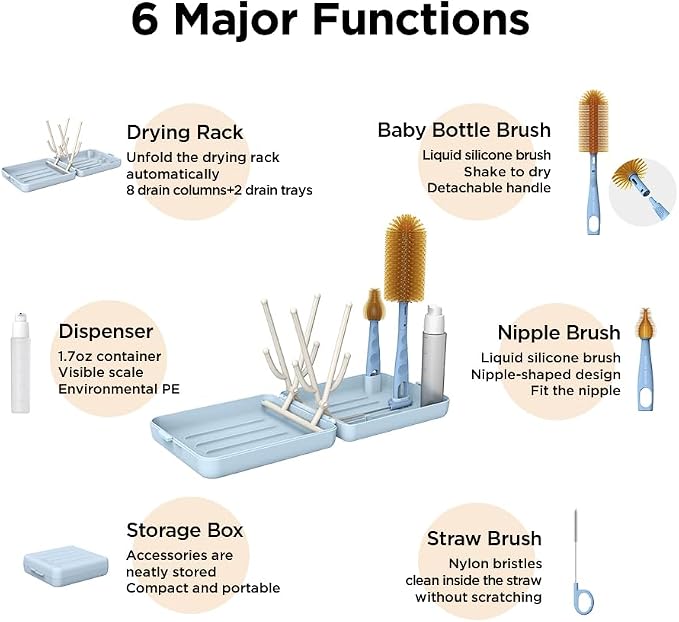 Travel Bottle Brush with Portable Bottle Drying Rack, Baby Bottle Brush - Image 2