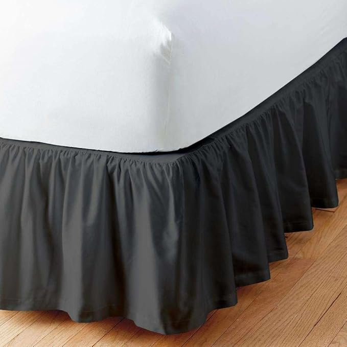 SlumberWell Full Bed Skirt with Split Corners, Soft Microfiber, 16 Inch Drop, Dark Grey Solid, Elegant Ruffled Design