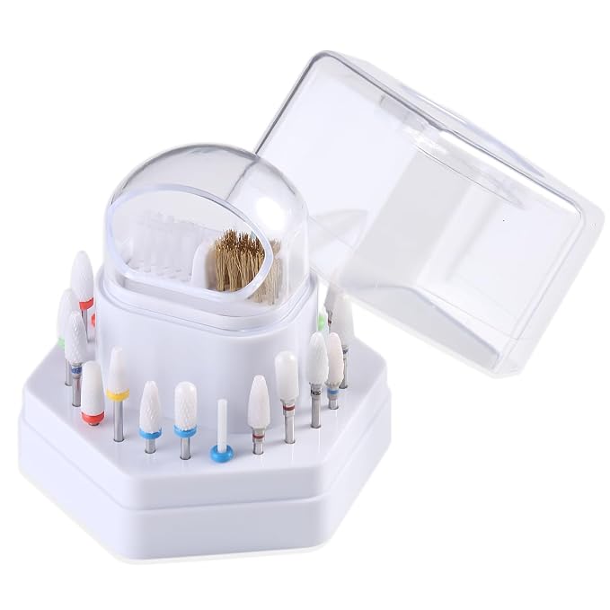 2 in1 Nail Drill Bit Holder and Nail Drill Bits Cleaner Brush Case, 24 Holes by Fcozpjk