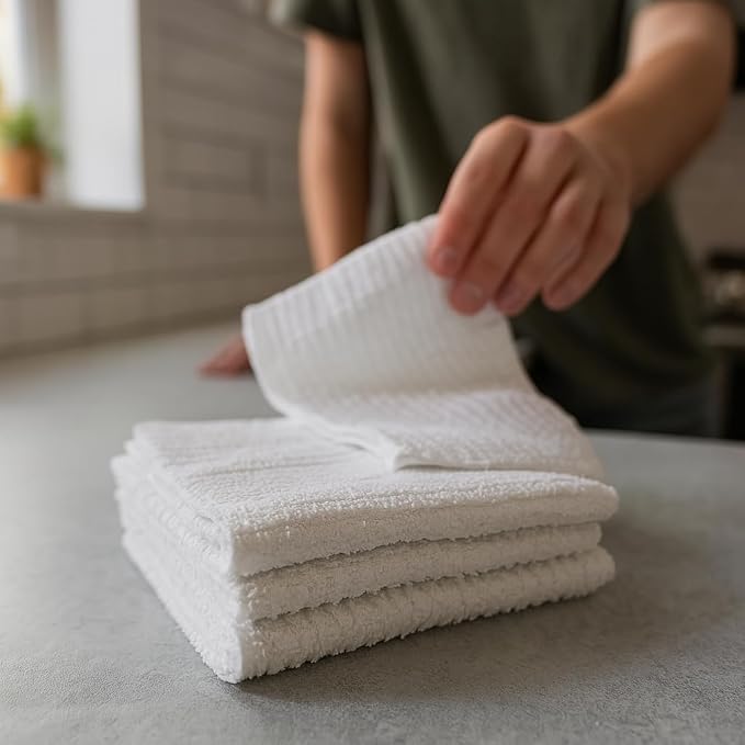 Looperry White Terry Cloth Rags 16"x19" Inches Ribbed - Image 7