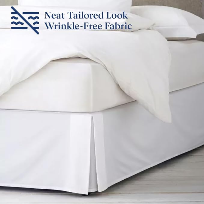 SKY BEDDINGS Luxury Pleated Queen Bed Skirt with Split Corners - 18 Inch Tailored Drop - Pleated Dust Ruffle - Wrinkle-Free 100% Microfiber - Easy Fit, Soft & Durable - White
