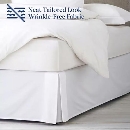 SKY BEDDINGS Luxury Pleated Queen Bed Skirt with Split Corners - 18 Inch Tailored Drop - Pleated Dust Ruffle - Wrinkle-Free 100% Microfiber - Easy Fit, Soft & Durable - White