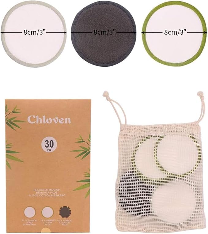 Chloven 30 Pack Reusable Makeup Remover Pads - Image 2