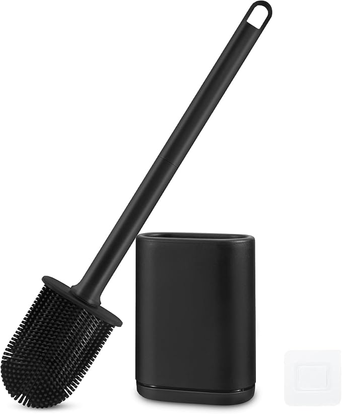 Silicone Toilet Brush and Holder Bendable Efficient Cleaning Wall Mounted by GAXMNS
