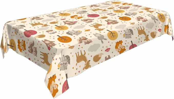 Cute Woodland Animals Table Cloth 52x70 Cartoon Rabbit Hedgehog Raccoon Autumn by Unknown