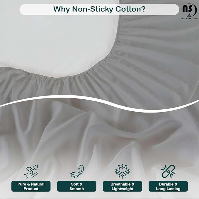 NON Sticky cotton Queen Size Sleeper Sofa Sheets, 4 Piece Egyptian Cotton Bed Sheet Set for Sofa Bed, 6" Deep Pocket Fitted Sheet for Pull Out Couch Mattress, 60" x 75", Light Grey Solid