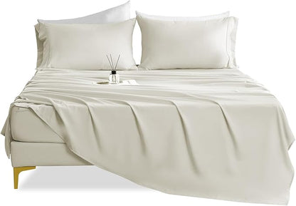 Twin XL Sheets Set - 3 Piece Silky Ultra Soft Breathable Bed Sheet Set, 16" Deep Pocket for Mattress,Hotel Luxury Clearance Twin Size Sheet Sets & Wrinkle Free,Easy Care Cooling Bedding Sheets, Ivory