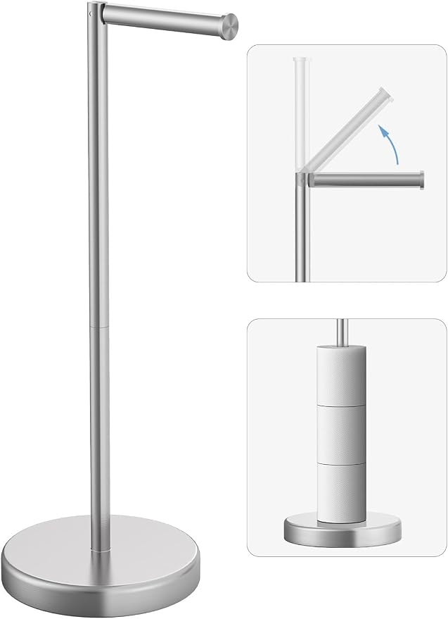 Brushed Nickel Toilet Paper Holder Stand, Freestanding Toilet Paper Holder by BathroomDecor