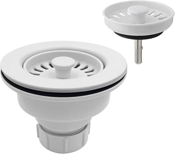 3-1/2 Inch Polymer White Sink Drain Assembly by EADOT
