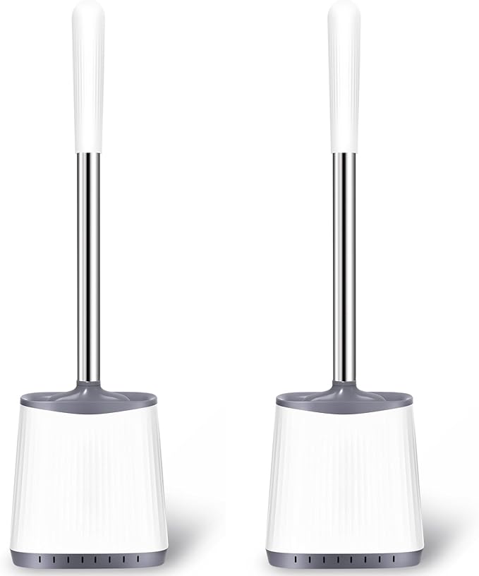 Toilet Brush, 2 Pack Silicone Toilet Brush and Holder, Flexible Toilet Bowl by TRENTI