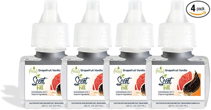 Scent Fill Grapefruit Vanilla Plug in Air Freshener, 4 Scented Oil Refills by ScentFill