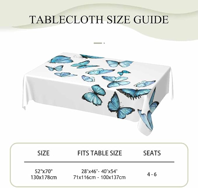 Blue Butterflies Tablecloths for Rectangle Tables Watercolor Art Moth Wings - Image 4