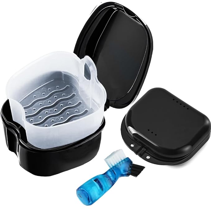 3 Pack Retainer Cleaner Case Partial Denture Cleaning Case Cup and Brush by RHUI