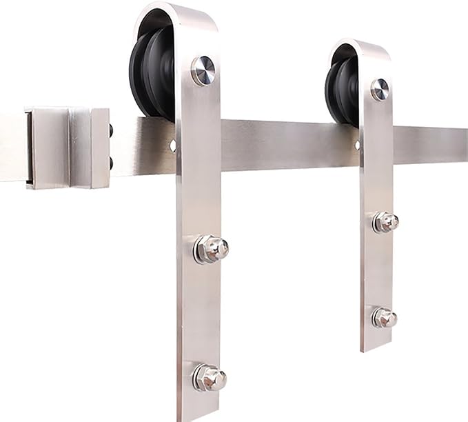 Stainless Steel J-Shape Basic Contemporary Sliding Barn Door Hardware Kit by KINMADE