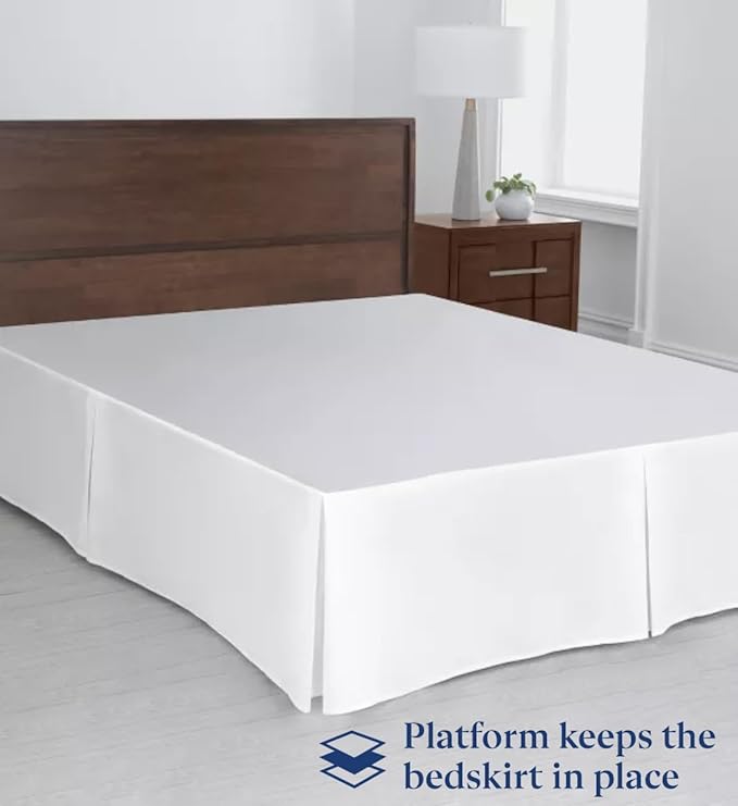 SKY BEDDINGS Luxury Pleated Queen Bed Skirt with Split Corners - 18 Inch Tailored Drop - Pleated Dust Ruffle - Wrinkle-Free 100% Microfiber - Easy Fit, Soft & Durable - White