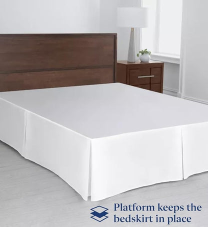 SKY BEDDINGS Luxury Pleated Queen Bed Skirt with Split Corners - 18 Inch Tailored Drop - Pleated Dust Ruffle - Wrinkle-Free 100% Microfiber - Easy Fit, Soft & Durable - White