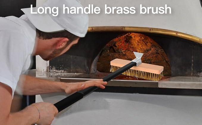 Large Pizza Oven Brush with Scraper, 10.7" Length Brass Bristles Grill Brush - Image 8