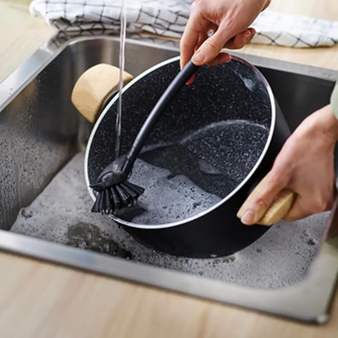 2 Pcs Scrub Brush with Handle 11'' Dish Scrubber Brush Kitchen Sink Brush Black - Image 5