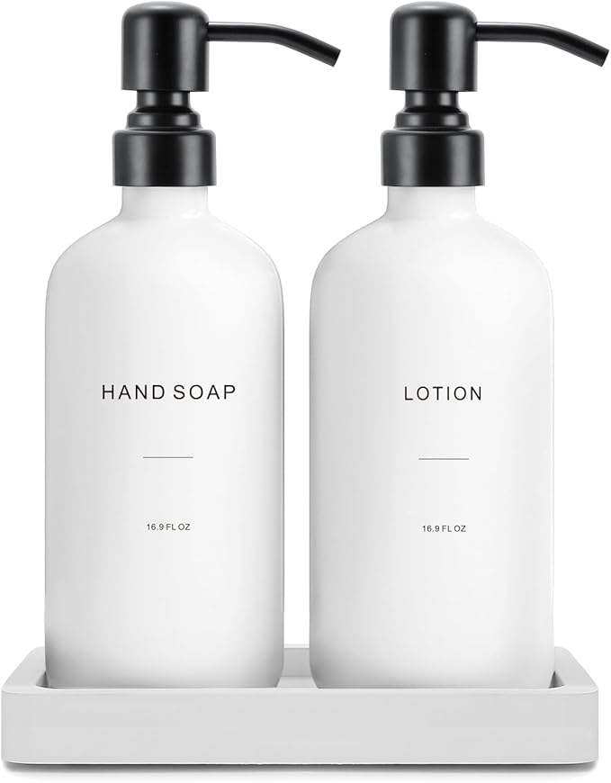 White Soap Dispenser Set, Contains Hand and Lotion Dispenser by PrusWaso