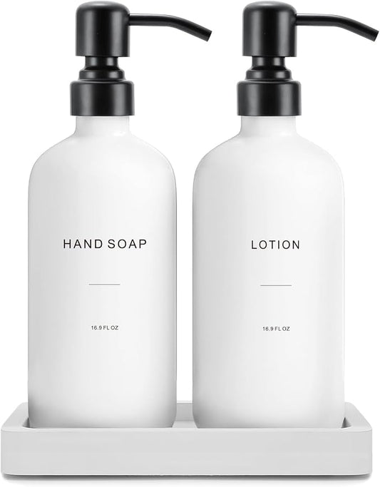 White Soap Dispenser Set, Contains Hand and Lotion Dispenser by PrusWaso