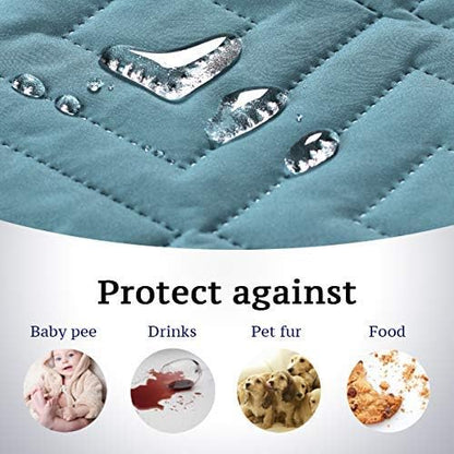 H.VERSAILTEX Reversible Quilted Recliner Covers Water Resistant Furniture Protector for Reclienr Chair with Elastic Straps for Pets Kids Sitting Width Up to 28"(Oversized Recliner, Cameo Blue/Beige)