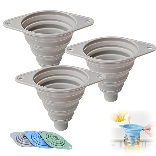 Kitchen Funnel Set 3 Pack, Collapsible Silicone Funnels by WUSAIRX