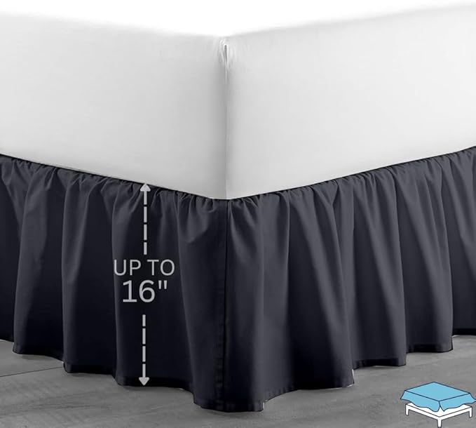 Ruffle Bed Skirt with Split Corners, Microfiber Dust Ruffled for a Perfectly Tailored Bedding Ensemble, Wrinkle and Fade Free, Easy Fit, Twin Size 16 Inch Drop, Dark Grey