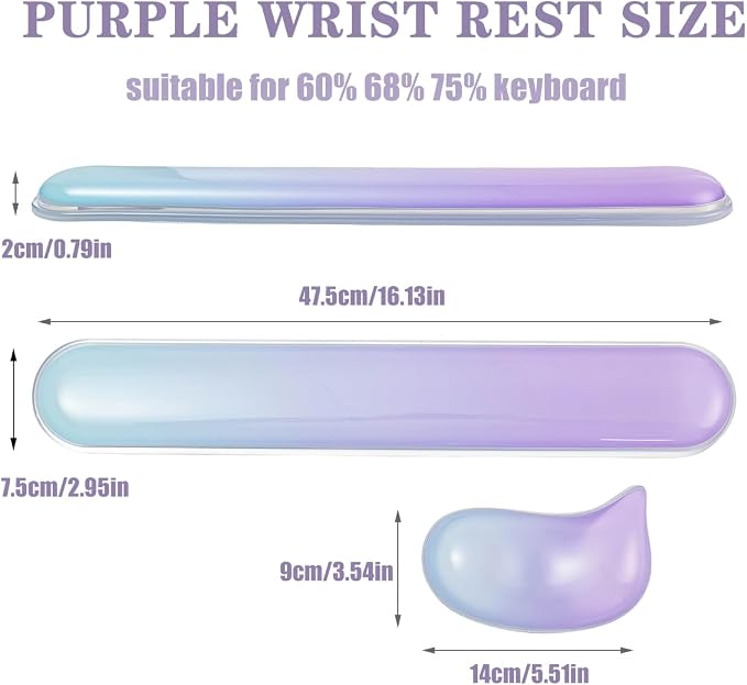 Gel Keyboard and Mouse Wrist Rest Set –Blue Purple Clear Wrist Rest - Image 2