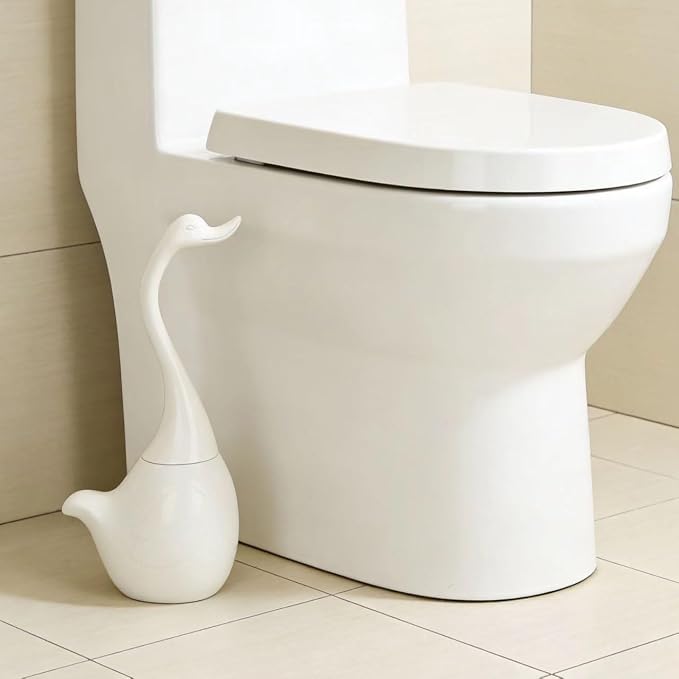 Swan Toilet Brush and Ceramic Holder Set, Cute Bathroom Decor, Non-Scratch - Image 9