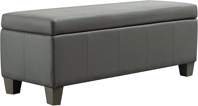 Grey Faux Leather Ottoman with Storage, Rectangular Extra Long Storage Bench by UDAX