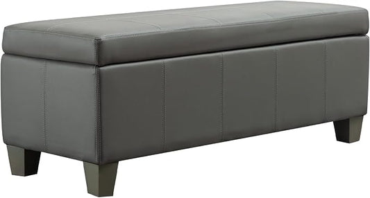 Grey Faux Leather Ottoman with Storage, Rectangular Extra Long Storage Bench by UDAX