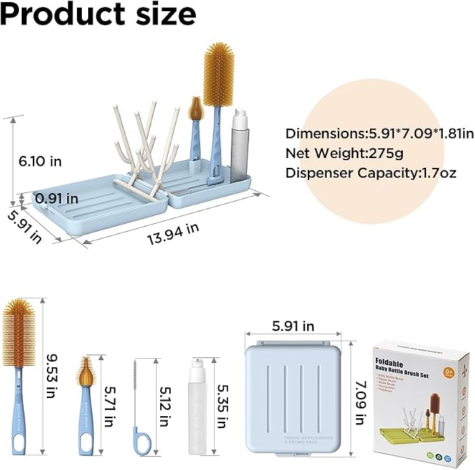Travel Bottle Brush with Portable Bottle Drying Rack, Baby Bottle Brush - Image 6