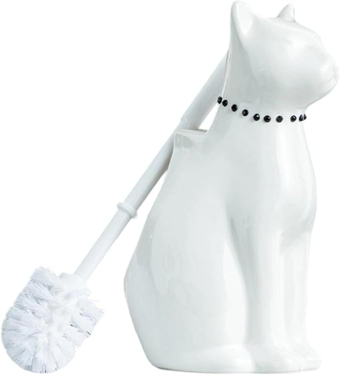Comeon Ceramic Cat White/Black Toilet Brush and Holder Set, Plastic Handled by Comeon