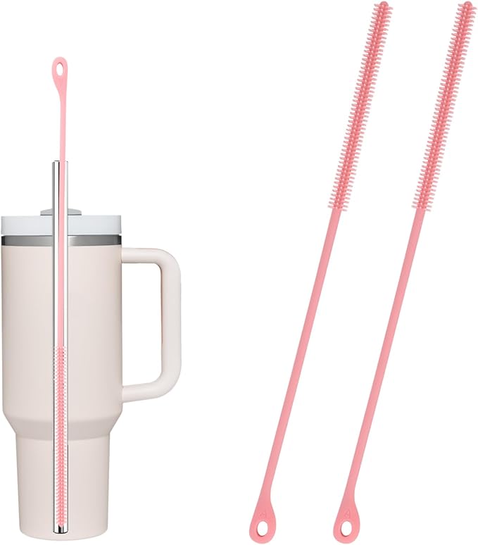 2pcs Silicone Straw Cleaner Brush, 9.5in Extra Long Reusable Straw Brush by BOXOB