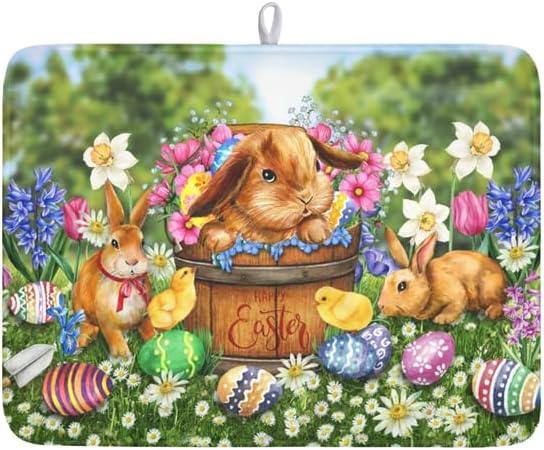 Easter Bunnies Eggs Dish Drying Mat by Sweetshow
