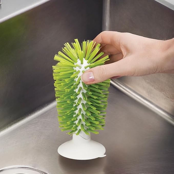 Brush-Up Glass Brush with Suction Cup Upright Stays in Sink Bristle Scrub - Image 3