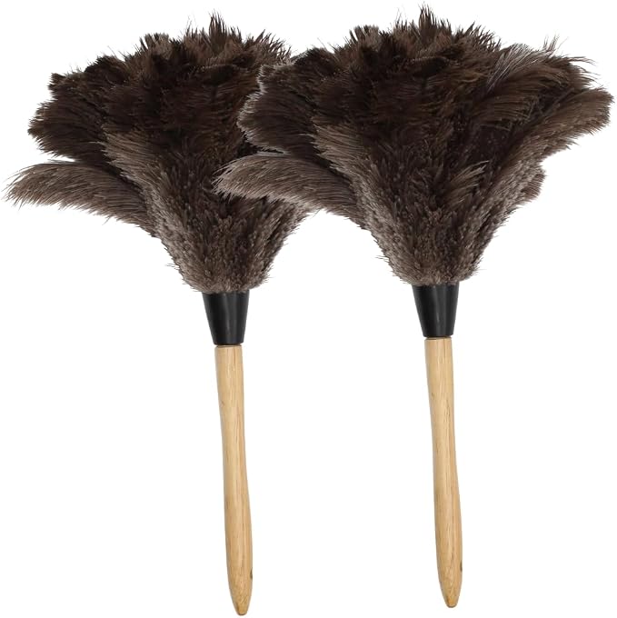 Feather Duster with Ostrich Feathers Wooden Handle 14" – Natural Reusable Duster by SchumanFeathers
