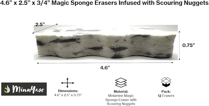 12 Pack 4.6” x 2.5” x 3/4” Magic Sponge Erasers Infused - Image 2